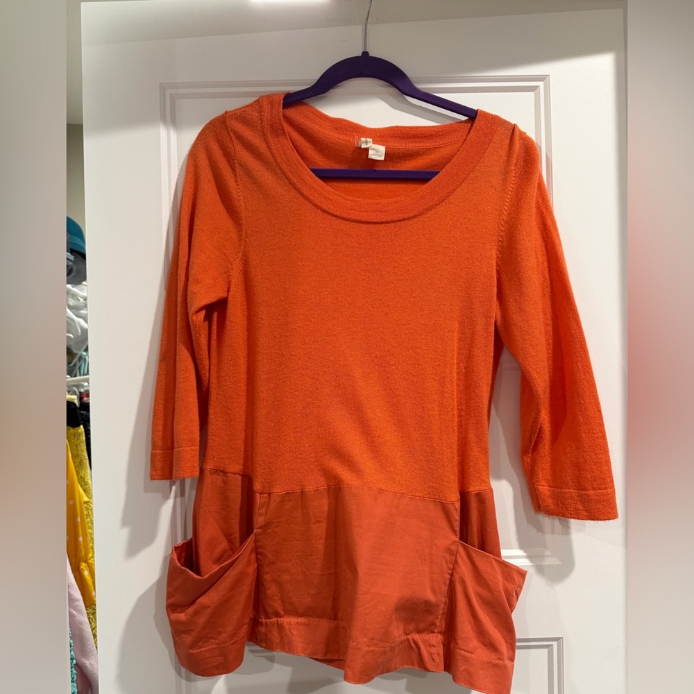 Anthropology Bright Orange Pocket Tunic  Sweater Top